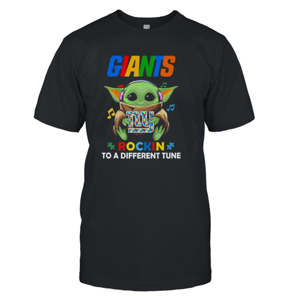 Baby Yoda Hug New York Giants Autism Rockin To A Different Tune shirt