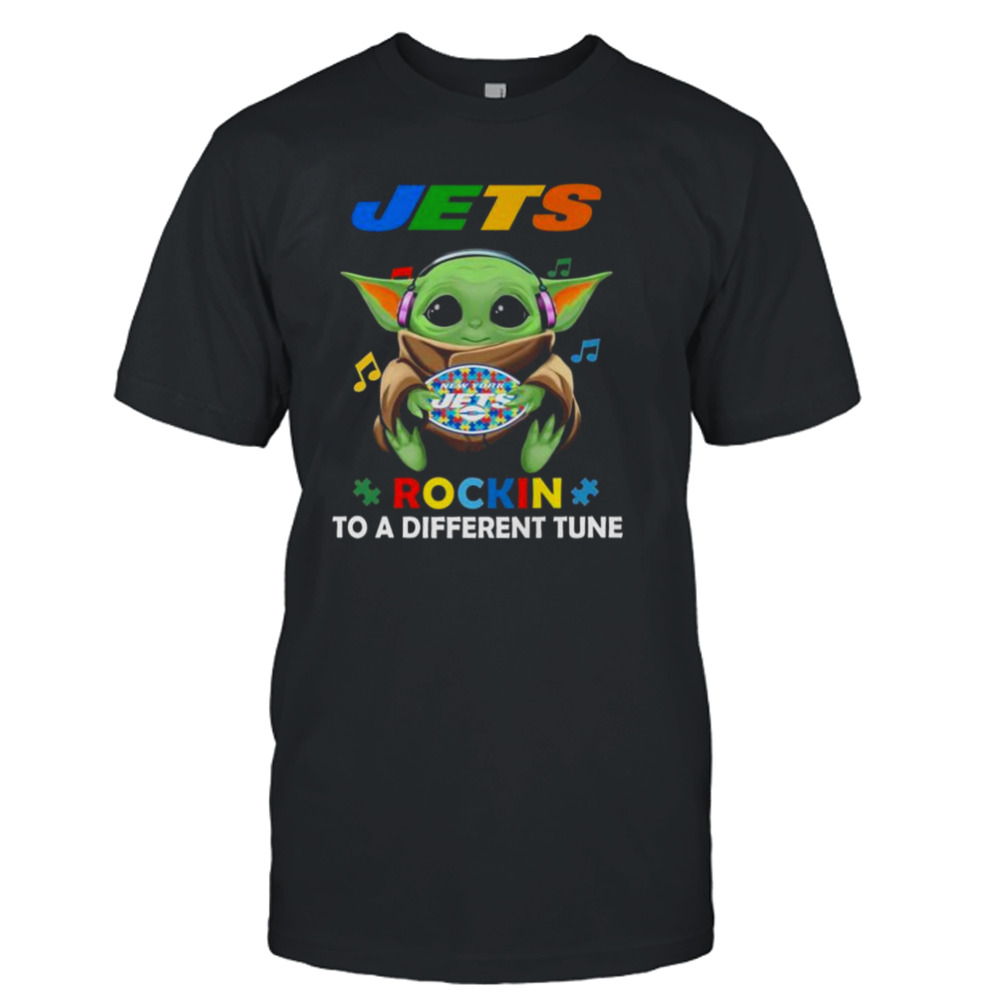 Baby Yoda Hug New York Jets Autism Rockin To A Different Tune shirt