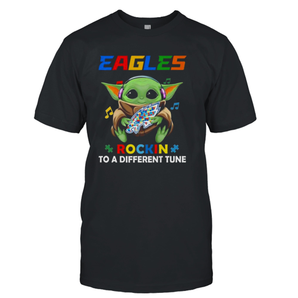 Baby Yoda Hug Philadelphia Eagles Autism Rockin To A Different Tune shirt