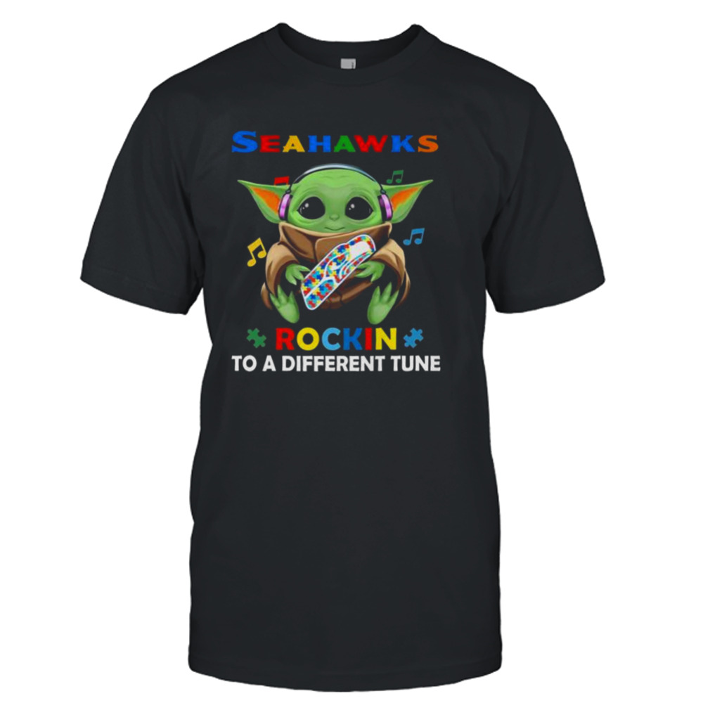 Baby Yoda Hug Seattle Seahawks Autism Rockin To A Different Tune shirt