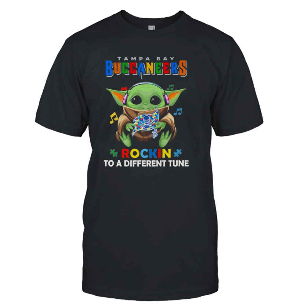 Baby Yoda Hug Tampa Bay Buccaneers Autism Rockin To A Different Tune shirt