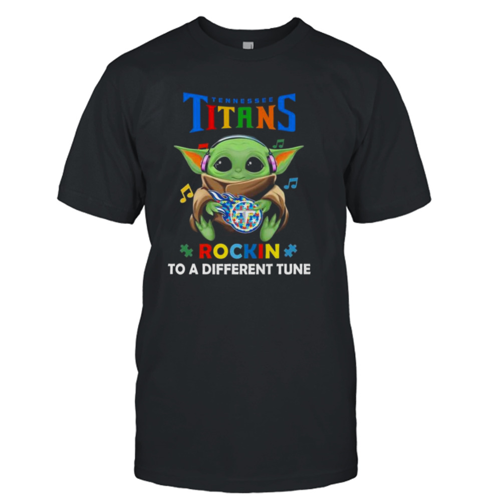 Baby Yoda Hug Tennessee Titans Autism Rockin To A Different Tune shirt