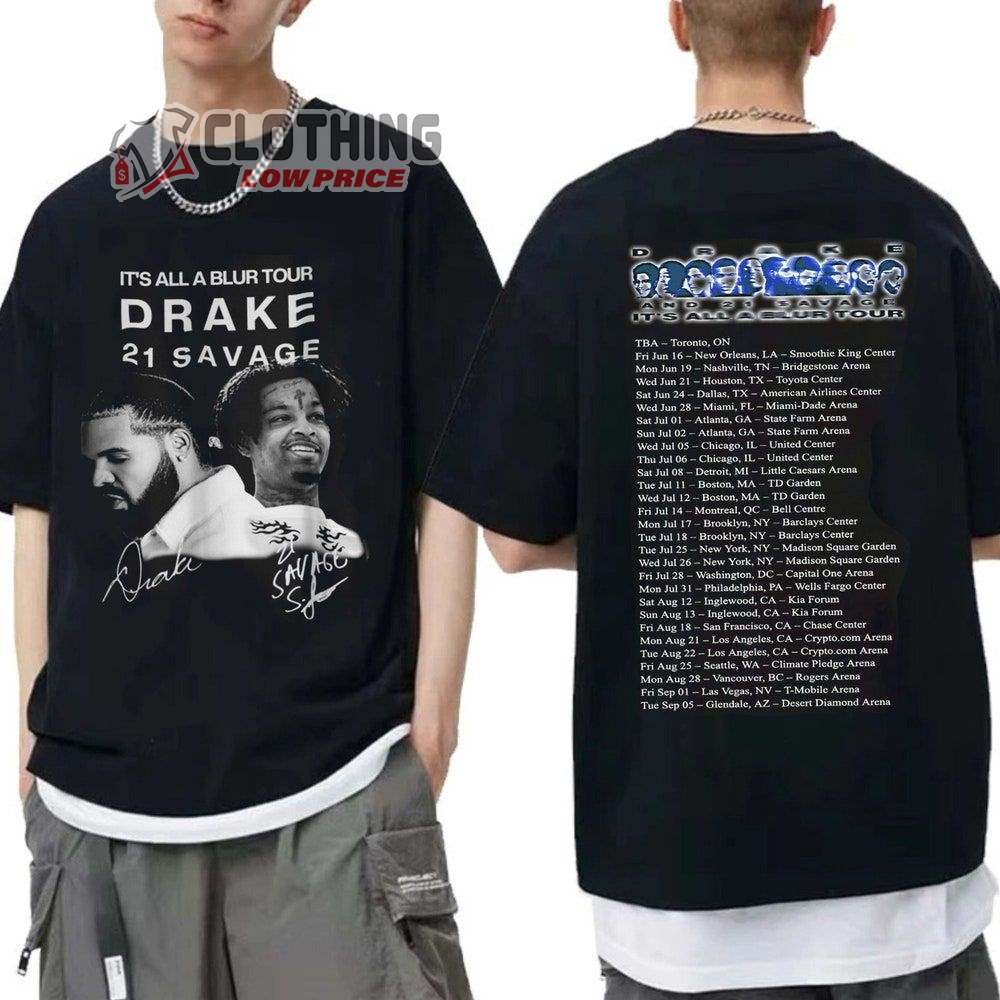 Drake It'S All A Blur Tour 2023 Setlist Merch, Drake 21 Savage Vintage