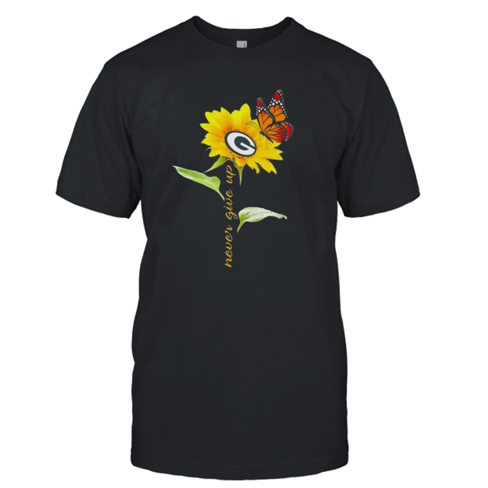 Green Bay Packers Never Give Up Sunflower Butterfly Shirt