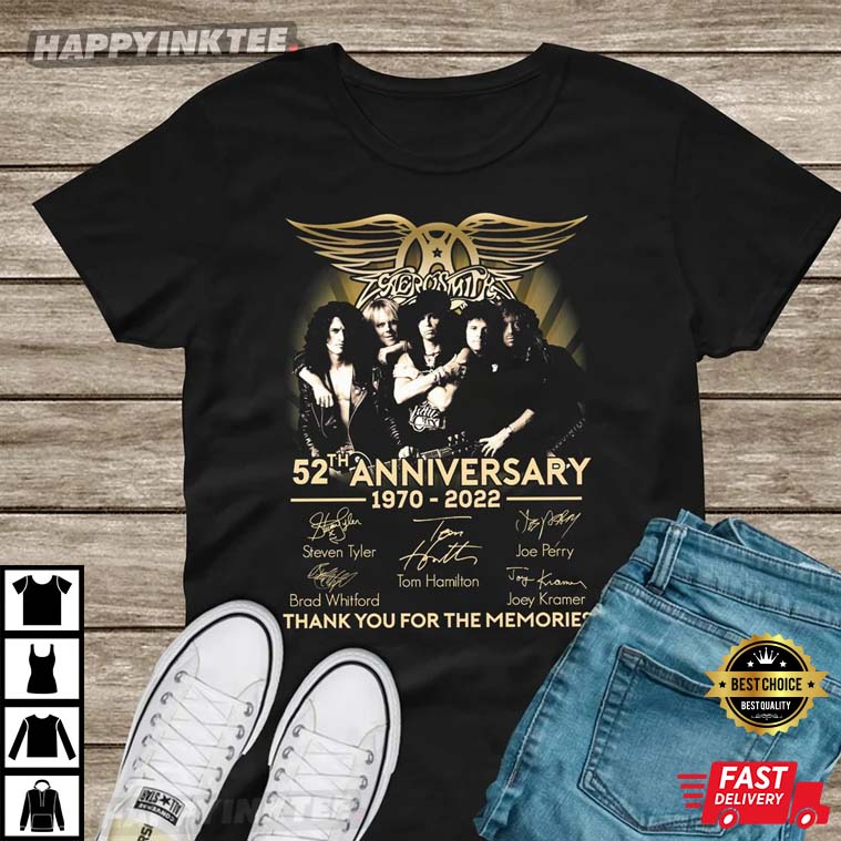 Aerosmith 52th Anniversary 1970-2022 Signatures T-Shirt