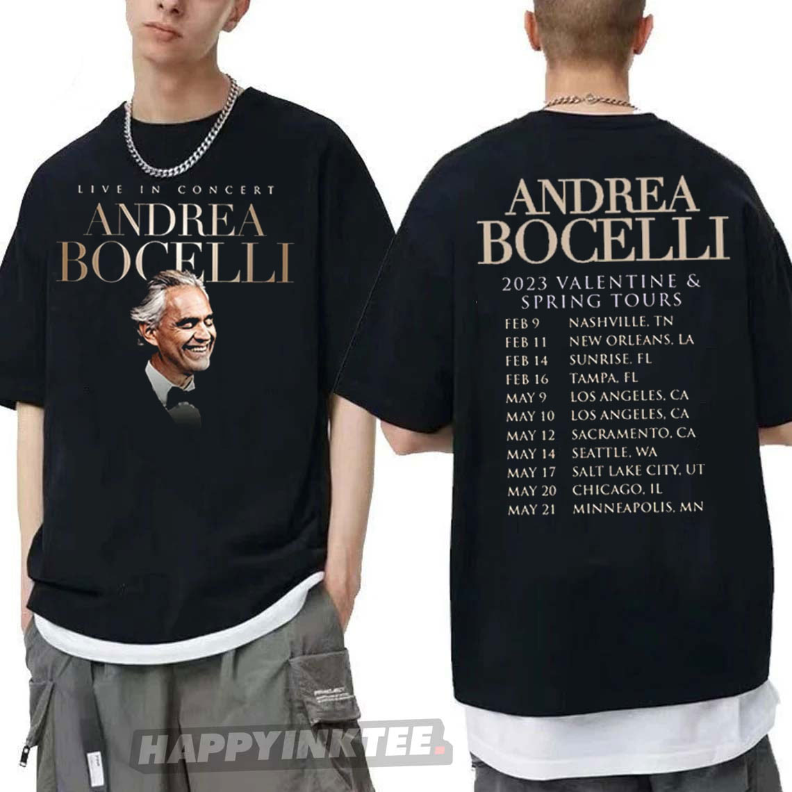 Andrea Bocelli 2023 Valentine Spring Tour Dates T-Shirt