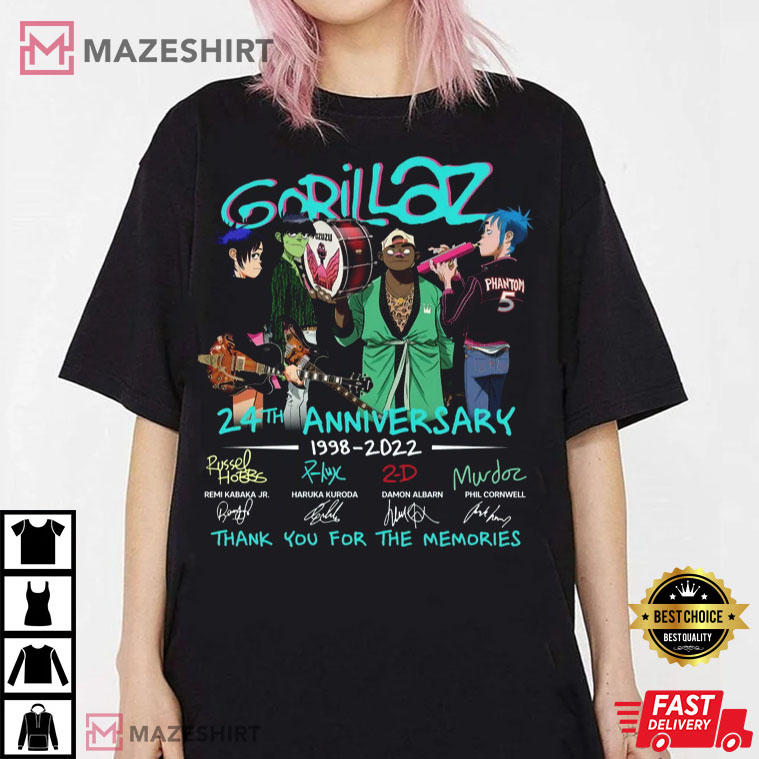 Gorillaz 24TH Anniversary 1998-2022, Anime Harajuku Best T-Shirt