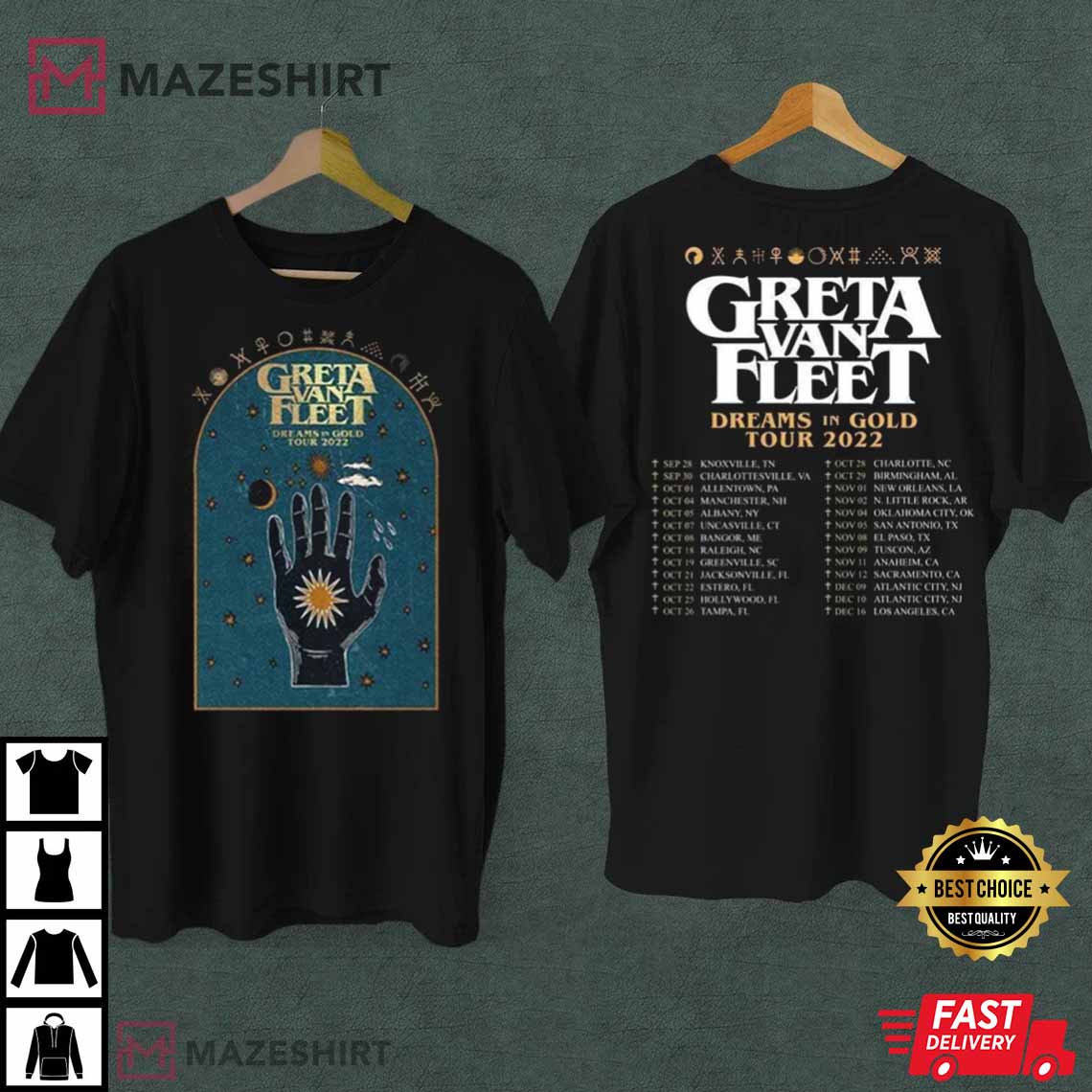 Greta Van Fleet Dreams In Gold Tour 2022 T-shirt