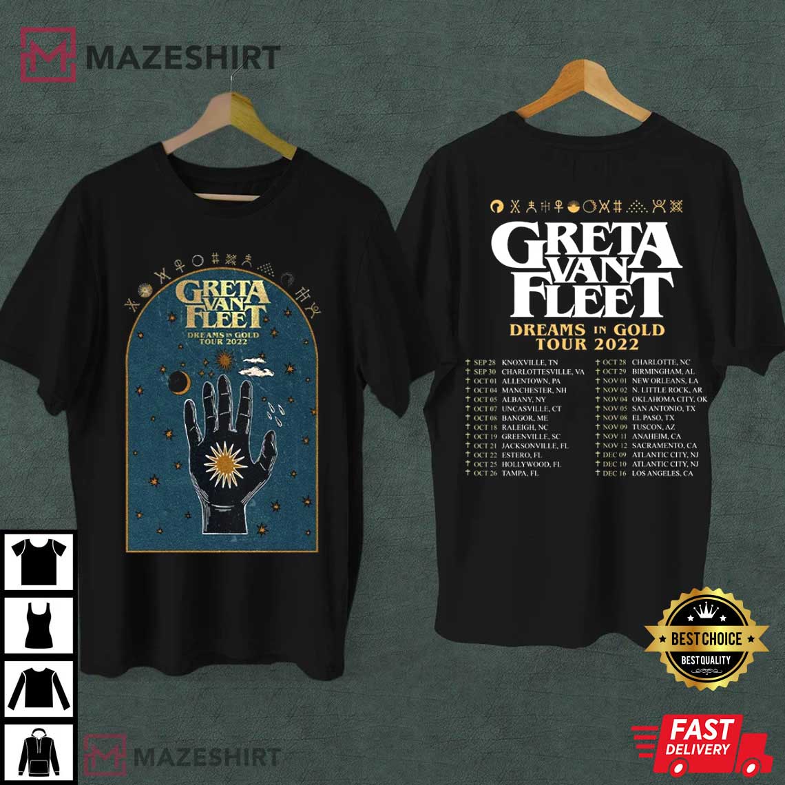 Greta Van Fleet Dreams In Gold Tour Gift For Fan T-Shirt