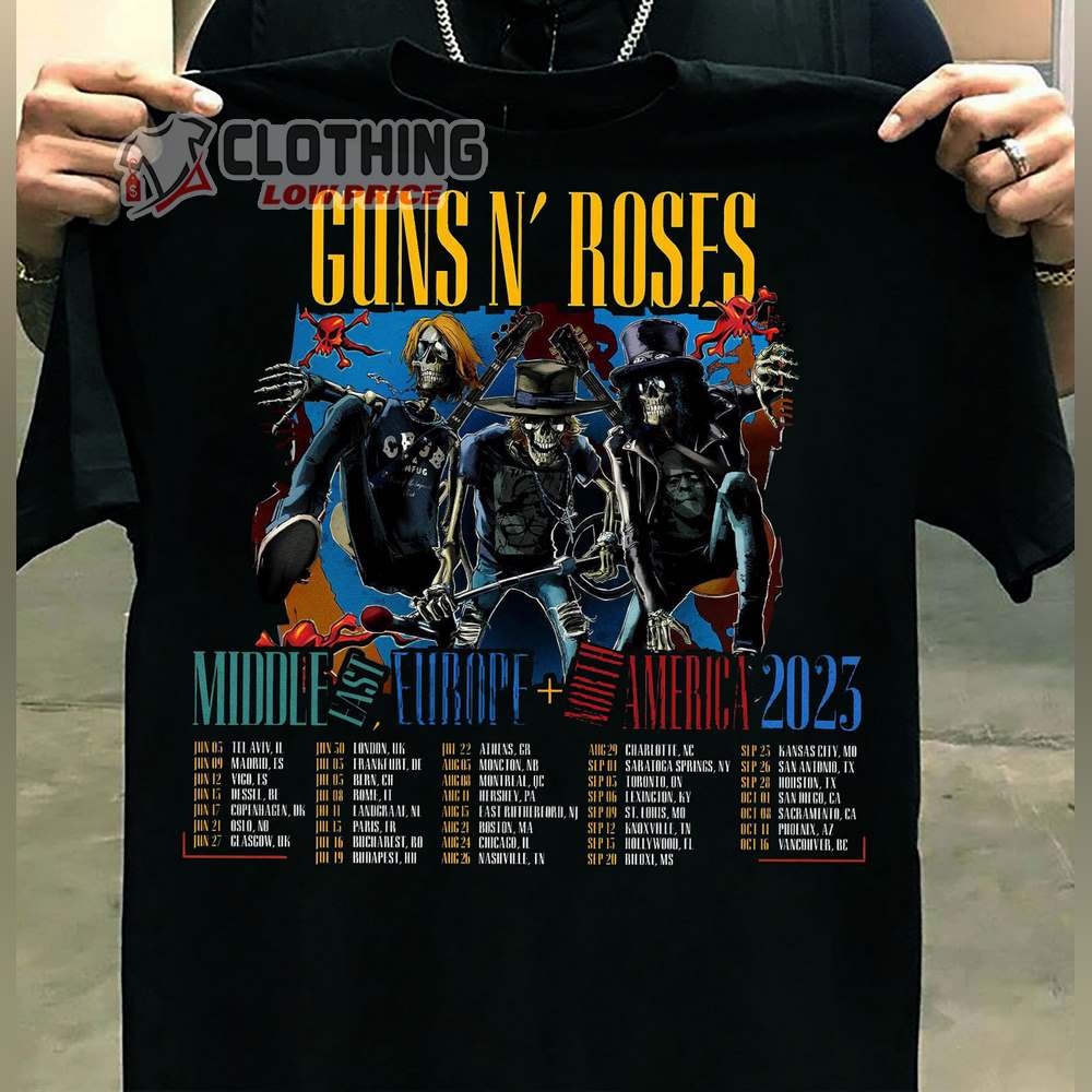 Guns N' Roses Moddle Fast Europe North America 2023 Tour Merch Guns N' Roses World Tour 2023 Setlist T-Shirt