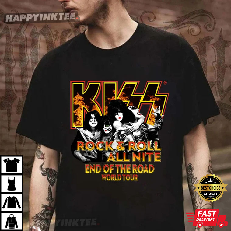 KISS End Of The Road World Tour Fire Flames Rock And Roll T-Shirt