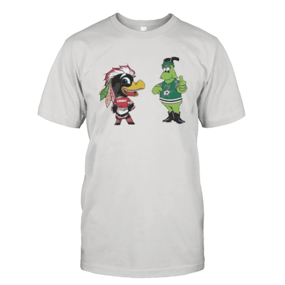 Dallas Stars VS Chicago Blackhawks NHL 2024 Mascot Cartoon Hockey T-Shirt