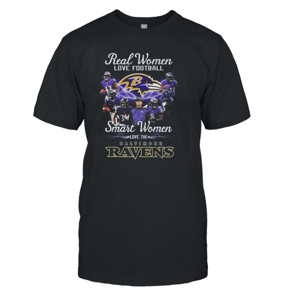 Real women love Football smart women love the baltimore ravens lightning T-Shirts