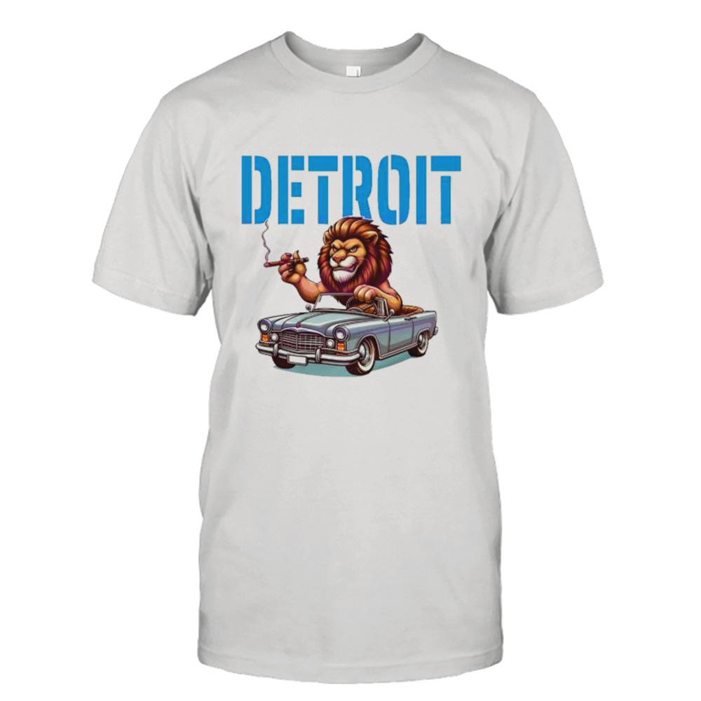 Smoke Lion Driving Car Detroit Football shirt