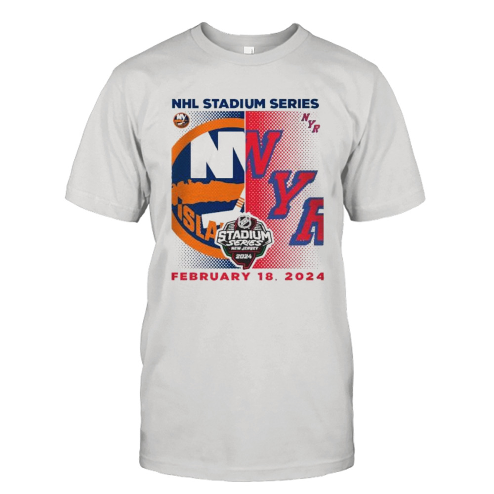New York Islanders vs. New York Rangers 2024 NHL Stadium Series Matchup Logo T-Shirt