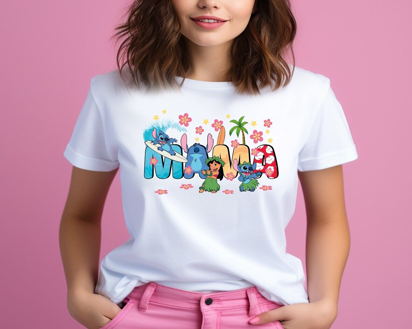 Aloha Stitch And Lilo Mama Dancing Summer Vibes Mother’s Day Tshirt Women