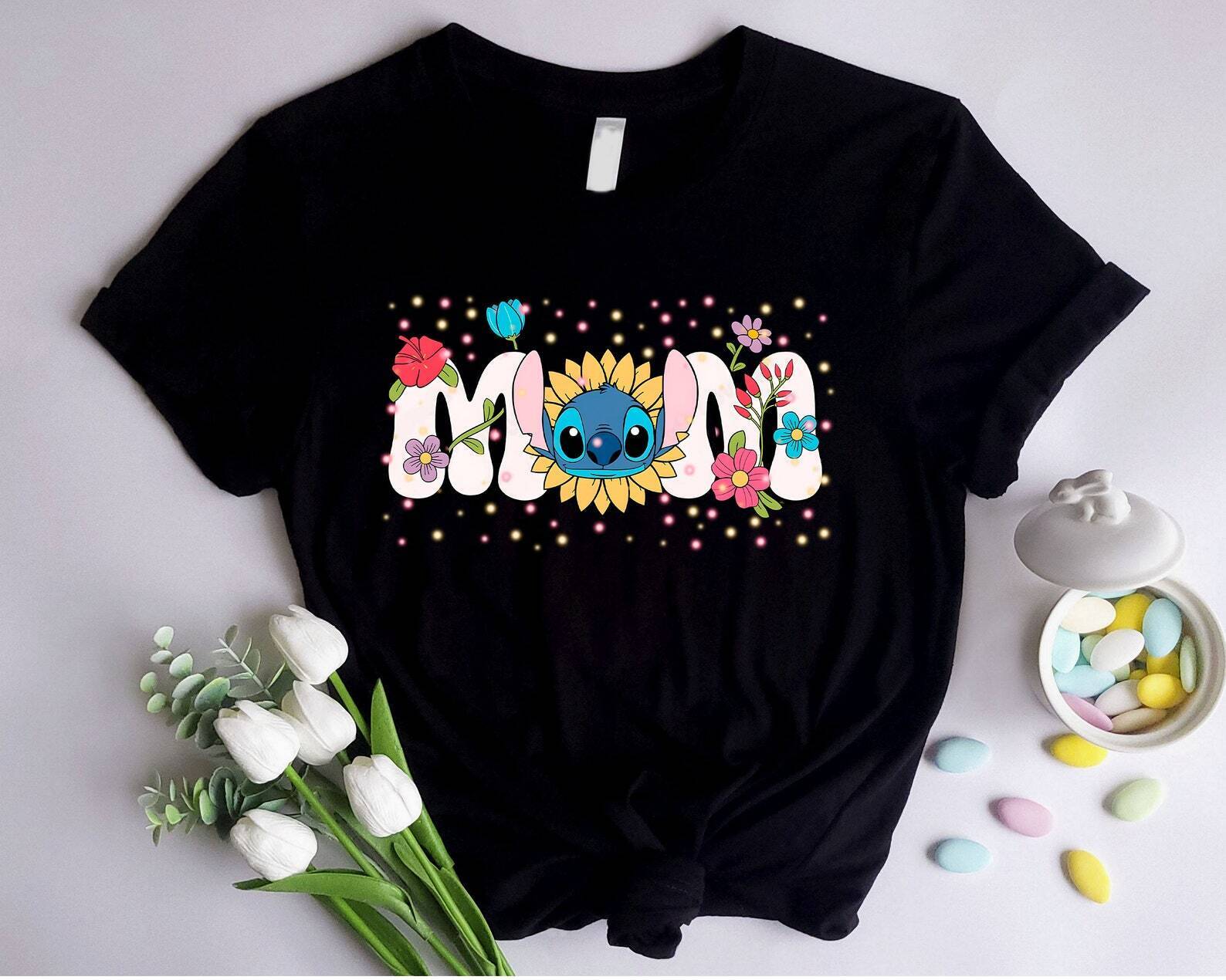 Floral Stitch Mom Stitch Mama Happy Mother’s Day Tshirt Women