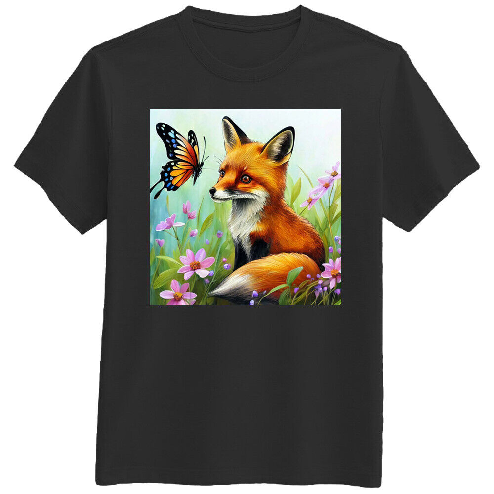 Fox Butterfly Flower Summer Nature Animal Happy Mother’s Day T Shirt Gift New