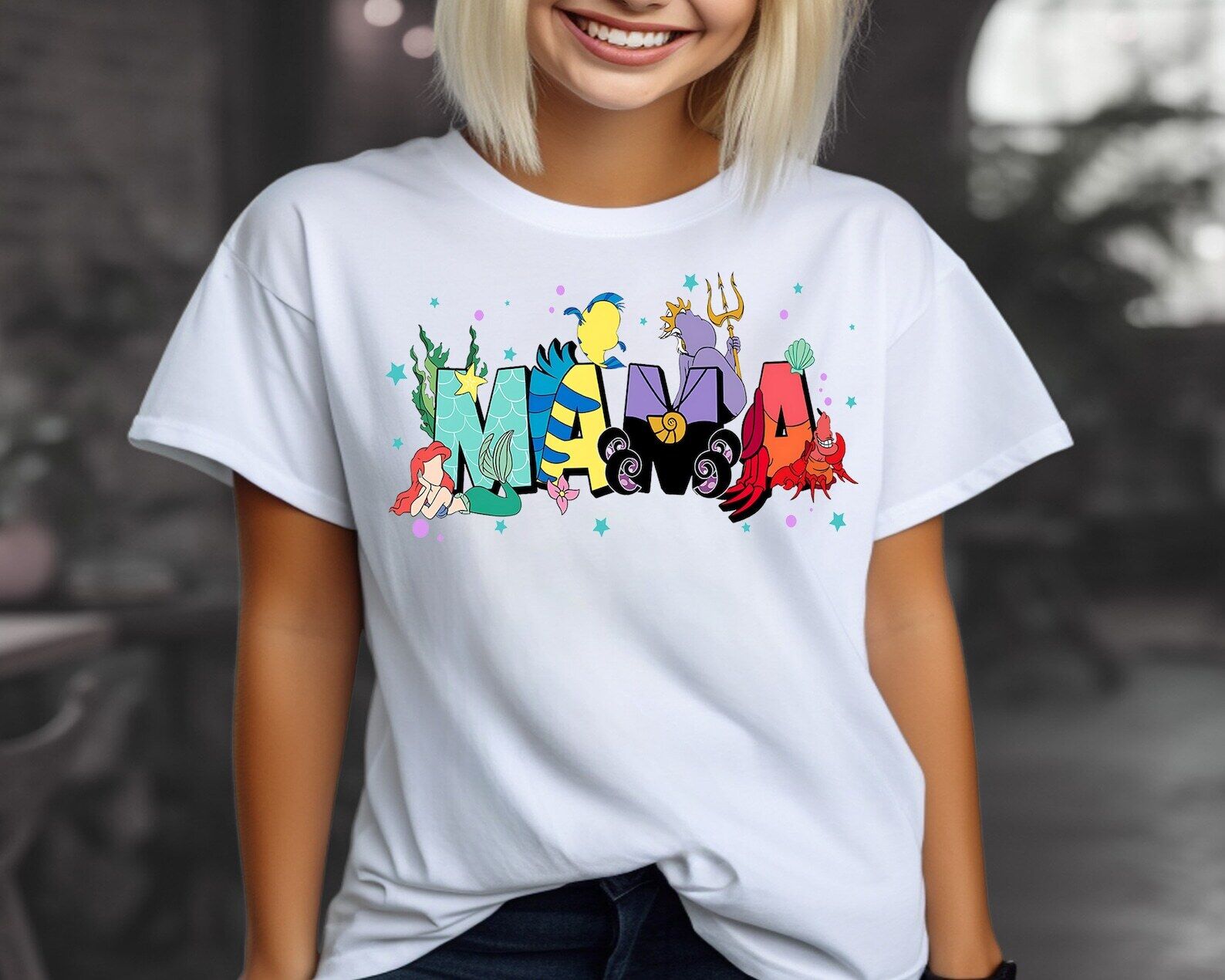 Mama The Little Mermaid Ariel Princess Theme Mother’s Day Tshirt Women