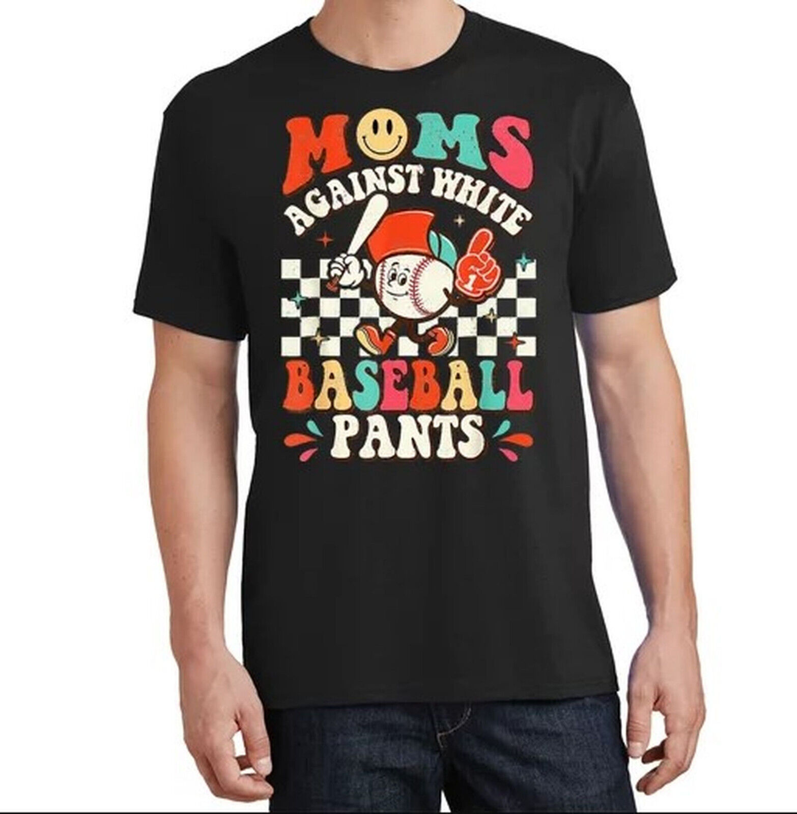 Moms Against White Baseball Pants T-shirt Groovy Mother’s Day Hippie Shirt Gift