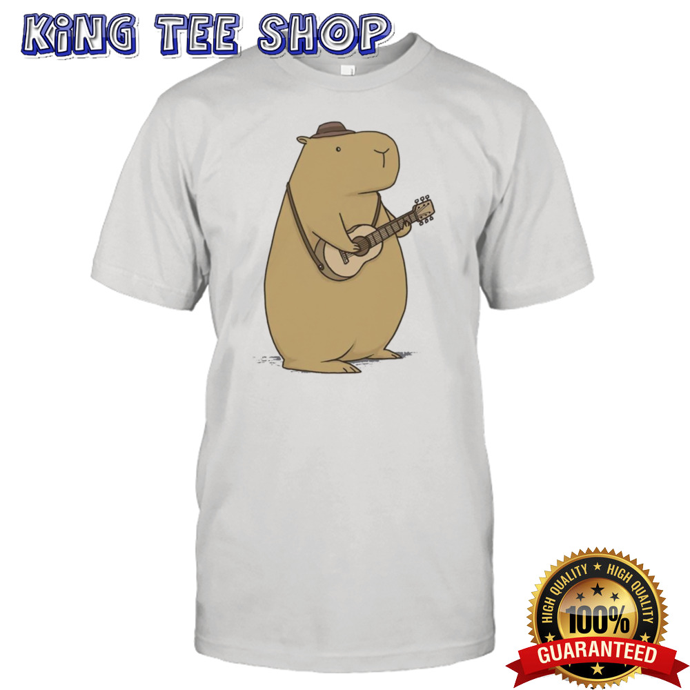 A capybara playing a guitar shirt
