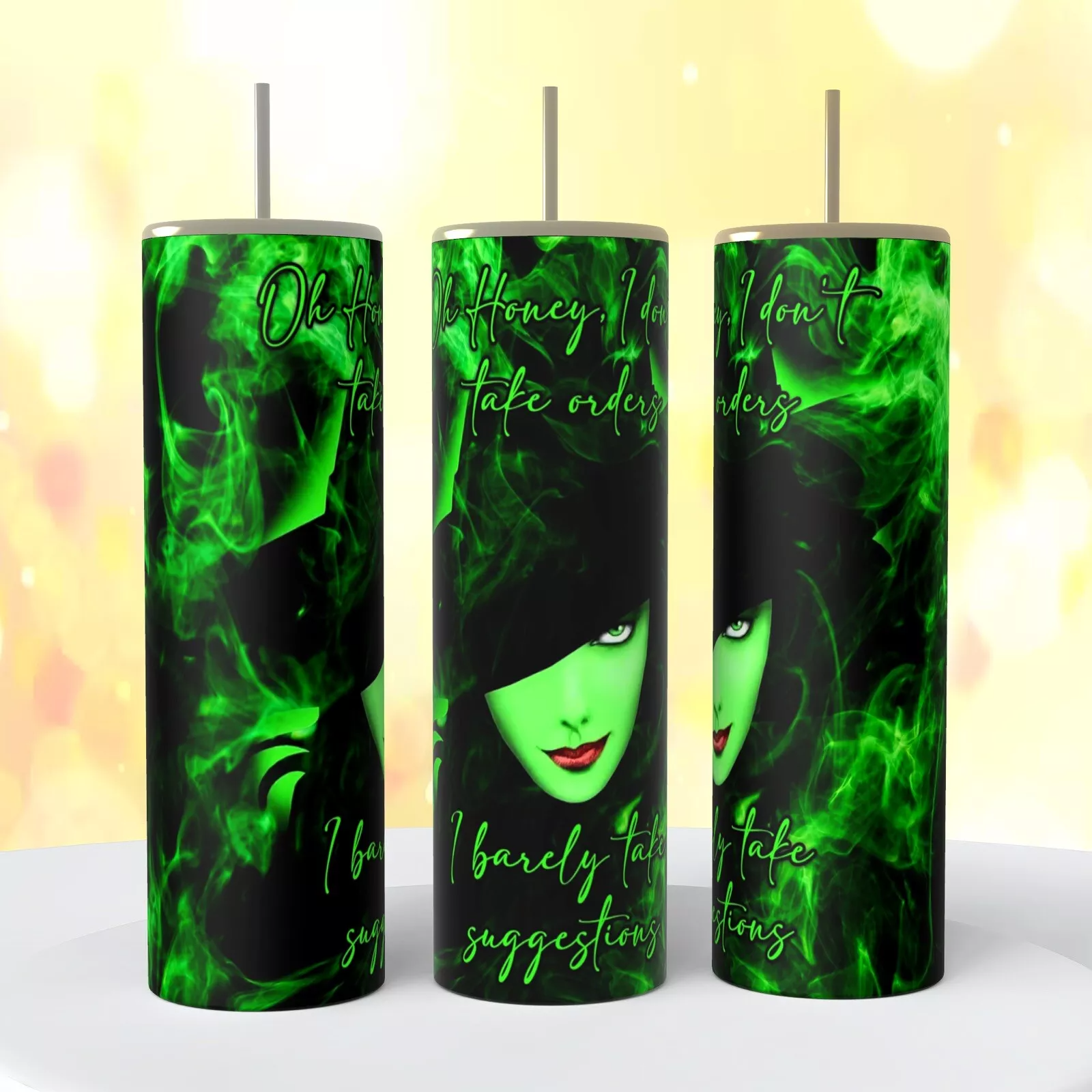 Green Halloween Witch No Orders On A 20 Oz Tumbler Insulated Coffee Cup