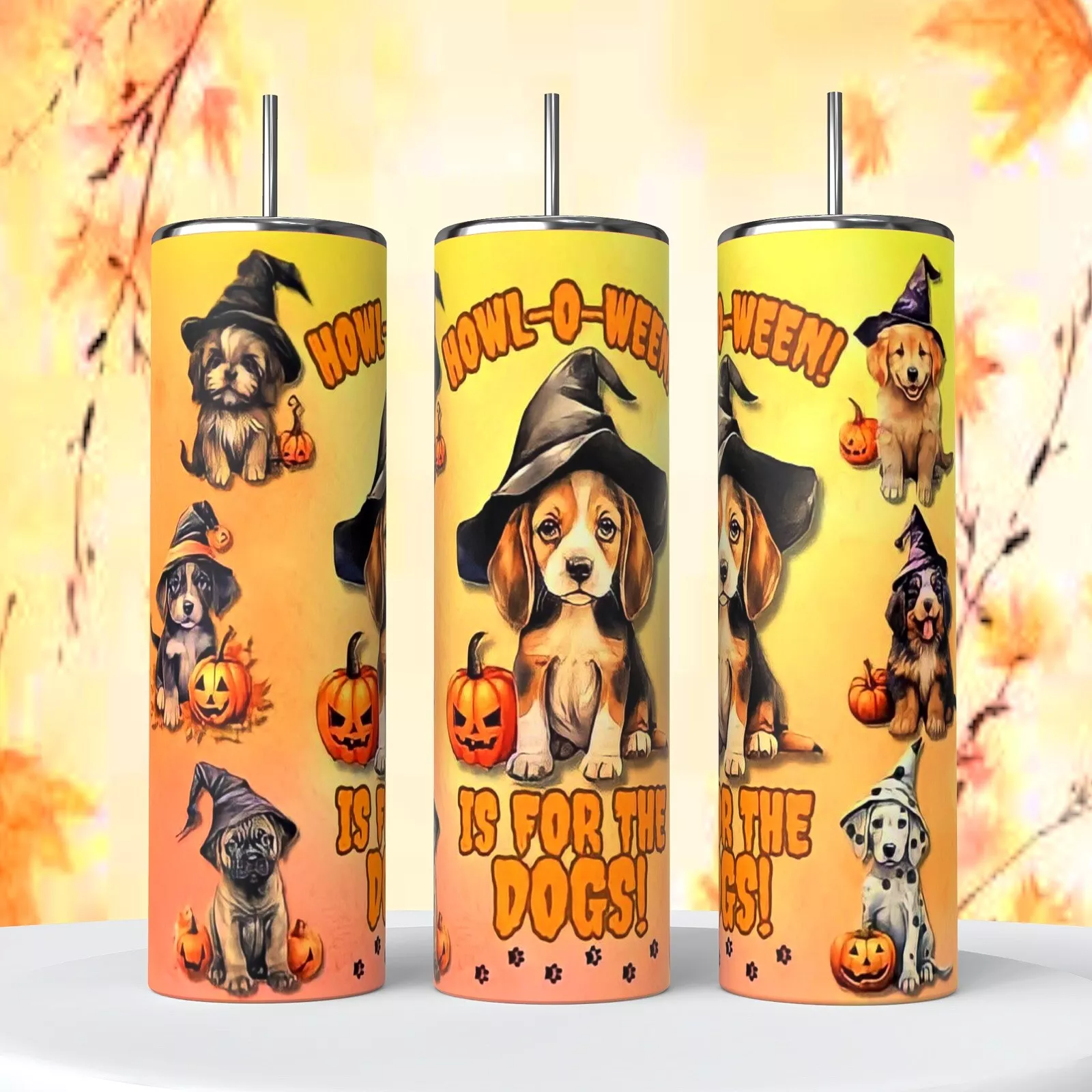 Howl-o-ween Is For The Dogs Halloween On 20 Oz Tumbler Insulated Coffee Cup