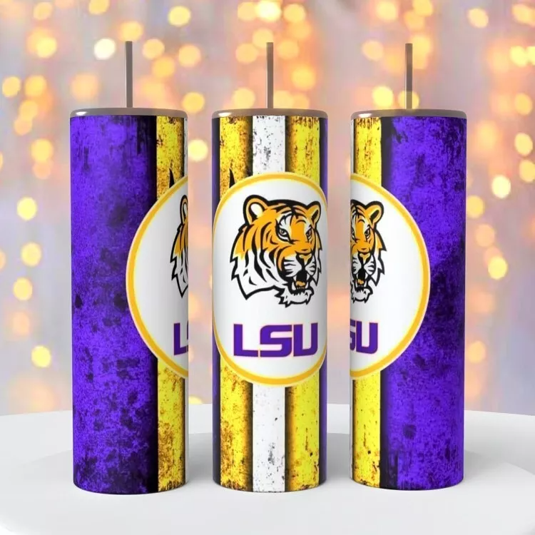 Lsu Tigers Grunge Louisiana Tumbler 20 Ounce Insulated Coffee Cup