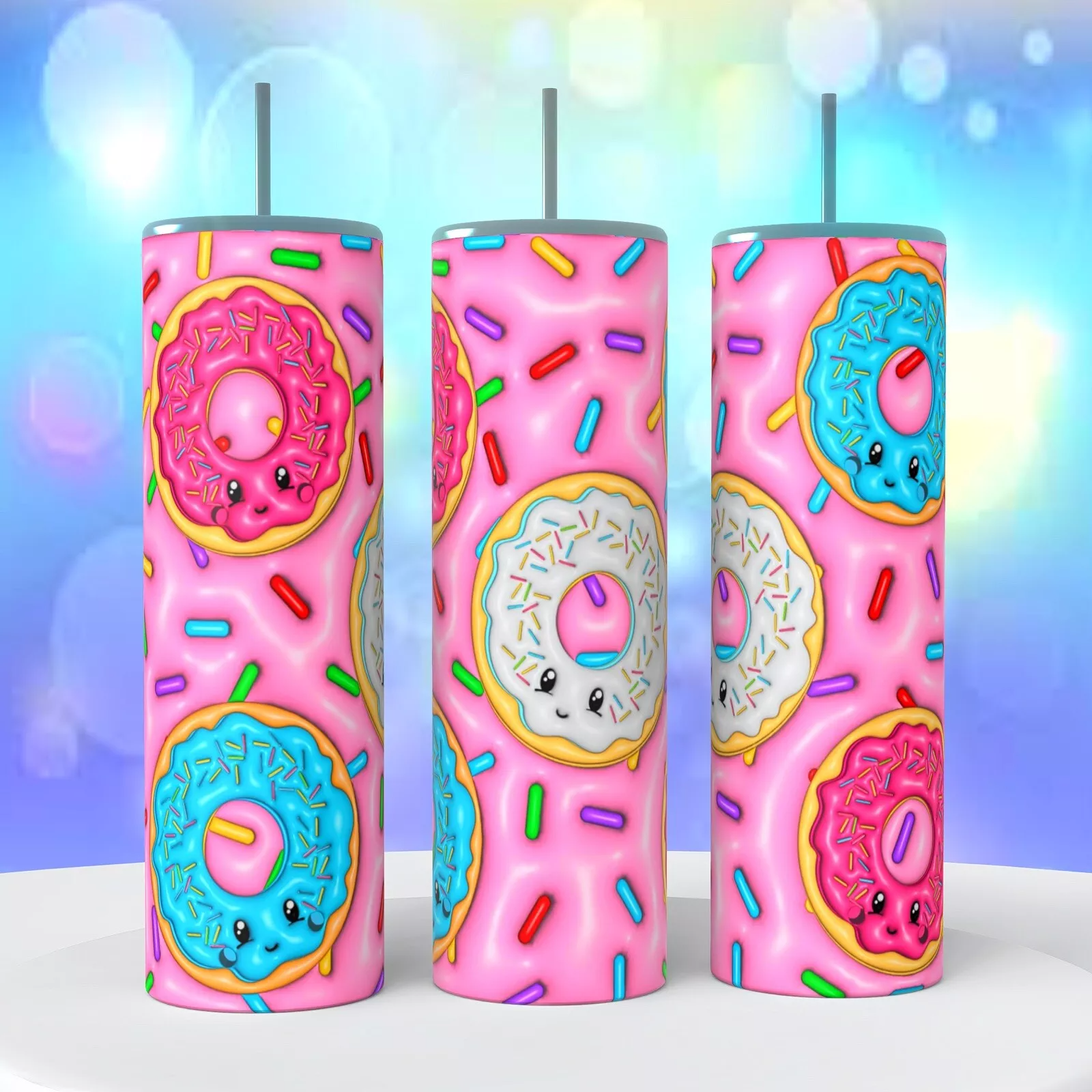 Puffy Inflated Appearing Donuts Sprinkles On 20 Oz Tumbler Insulated Coffee Cup