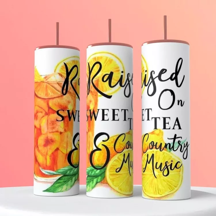 Raised On Sweet Tea &amp Country Music 20 Ounce Sublimated Tumbler Insulated Cup