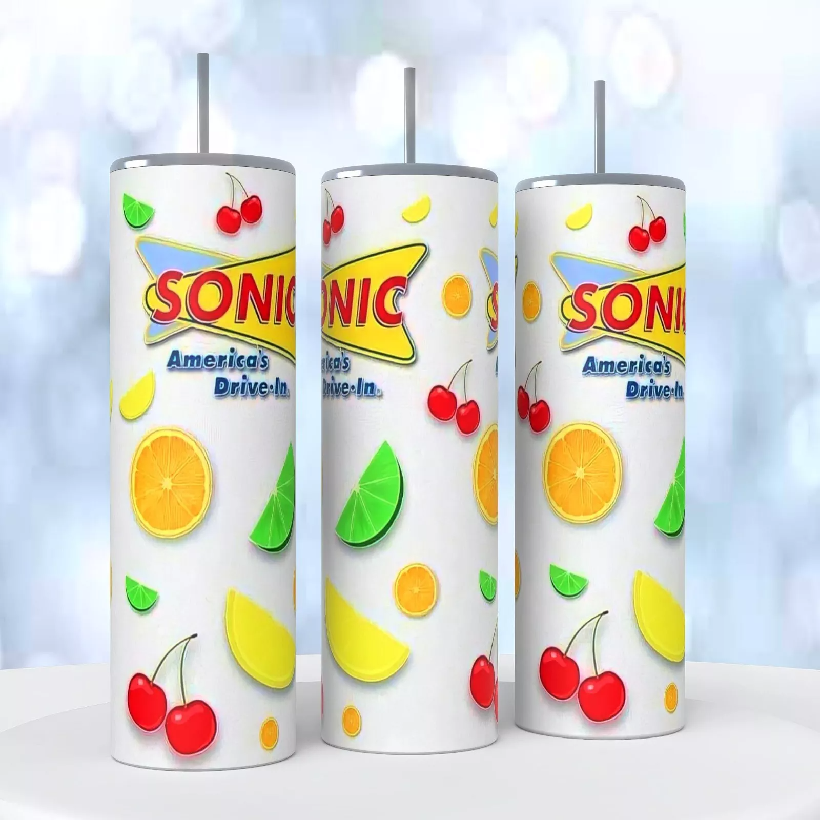 Sonic America’s Drive In Fruit Slush On A 20 Ounce Tumbler Insulated Coffee Cup