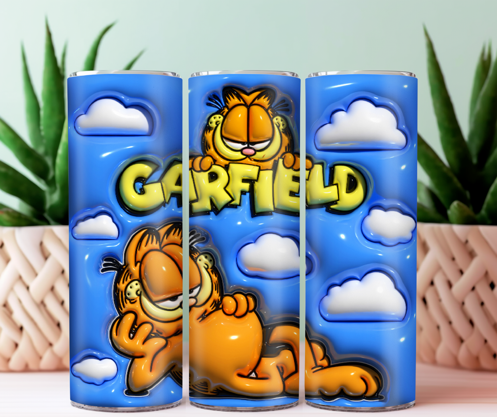 Tumbler Skinny 20oz – Garfield Cartoon Character In The Sky With Clouds