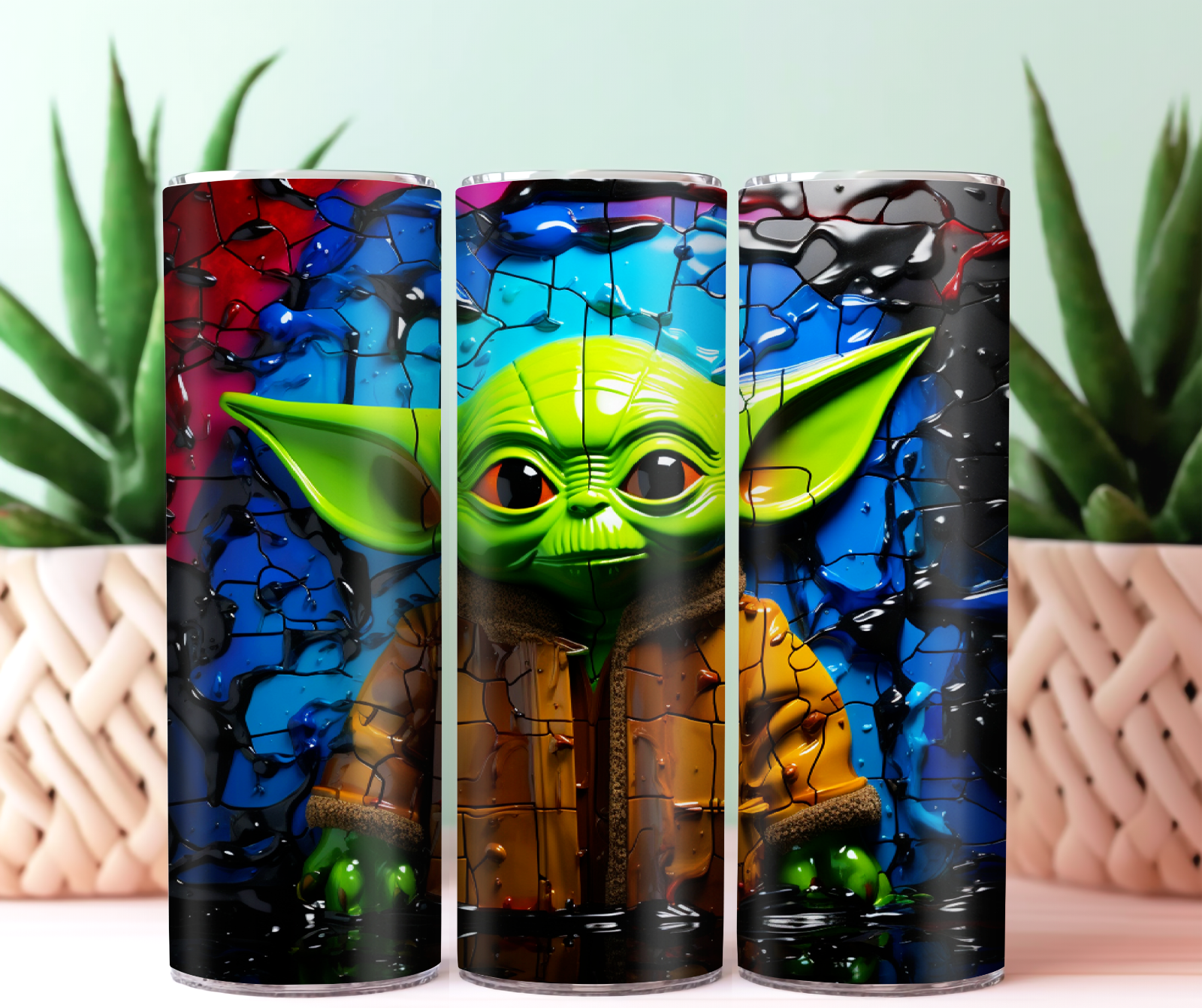 Tumbler Skinny 20oz – Yoda – Starwars Space Cute ! Colorful !