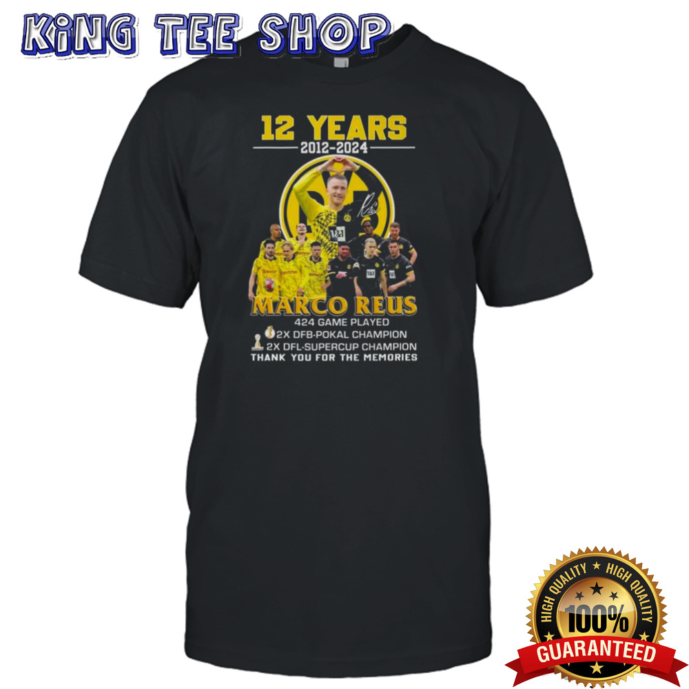 12 Years 2012-2024 Marco Reus 424 Game Played Thank You For The Memories Signature Tee
