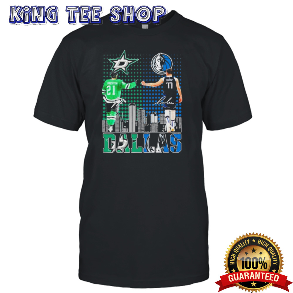 Luka Doncic And Jason Robertson Dallas Skyline Sports Teams 2024 Signatures shirt