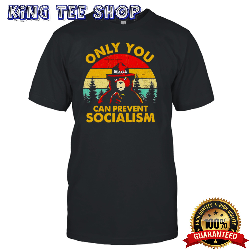 Bear wearing hat maga smokey only you can prevent socialism shirt