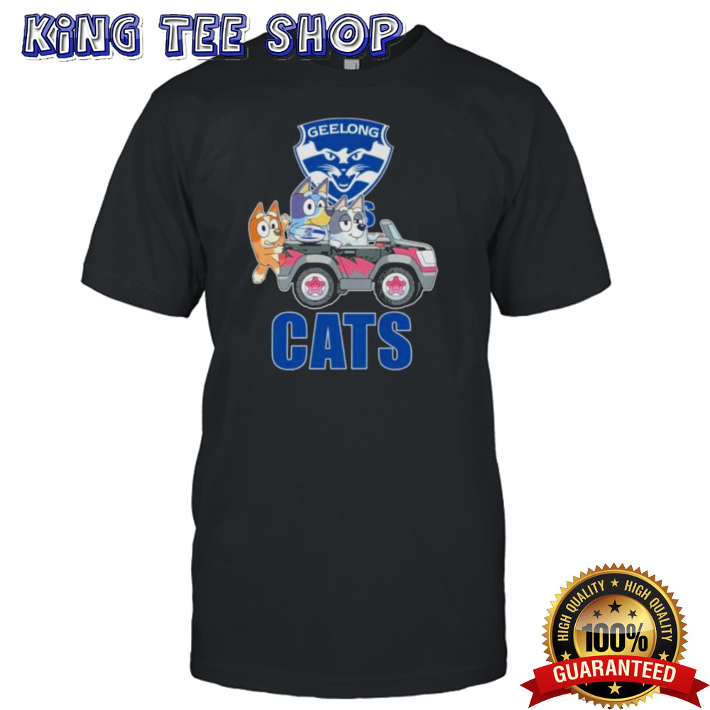 Bluey Character On Car Geelong Cats Shirt