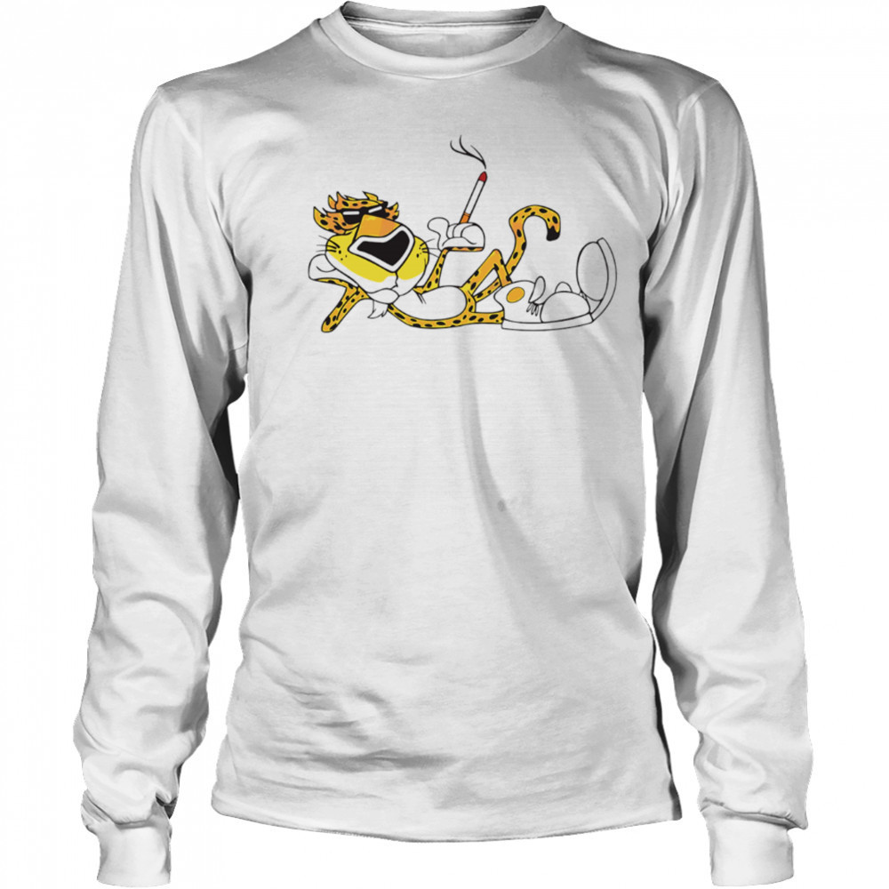 Cheetah Cigarette Cool Retro Mascot Graphic Illustration shirt Long Sleeved