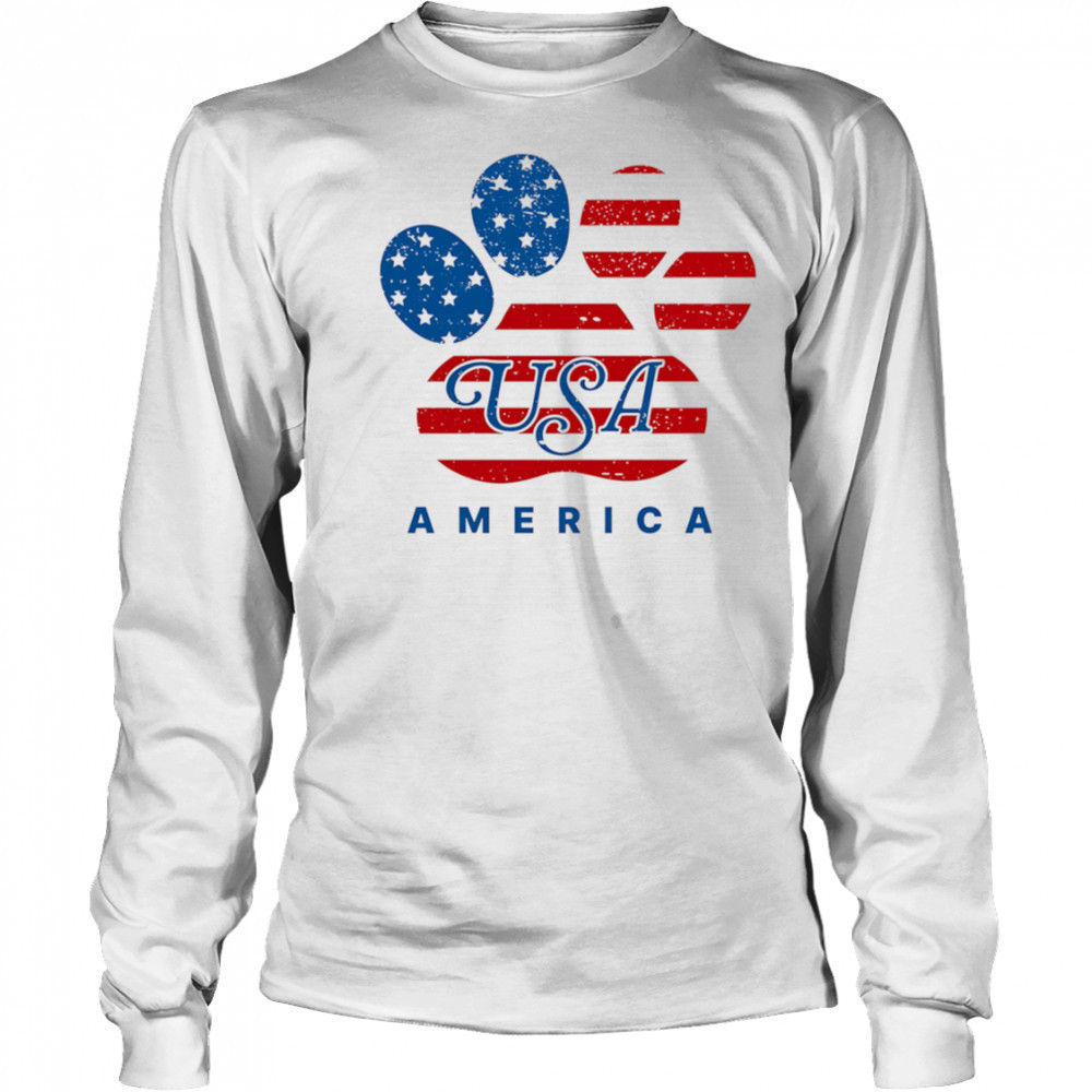 USA America dog footprints shirt Long Sleeved