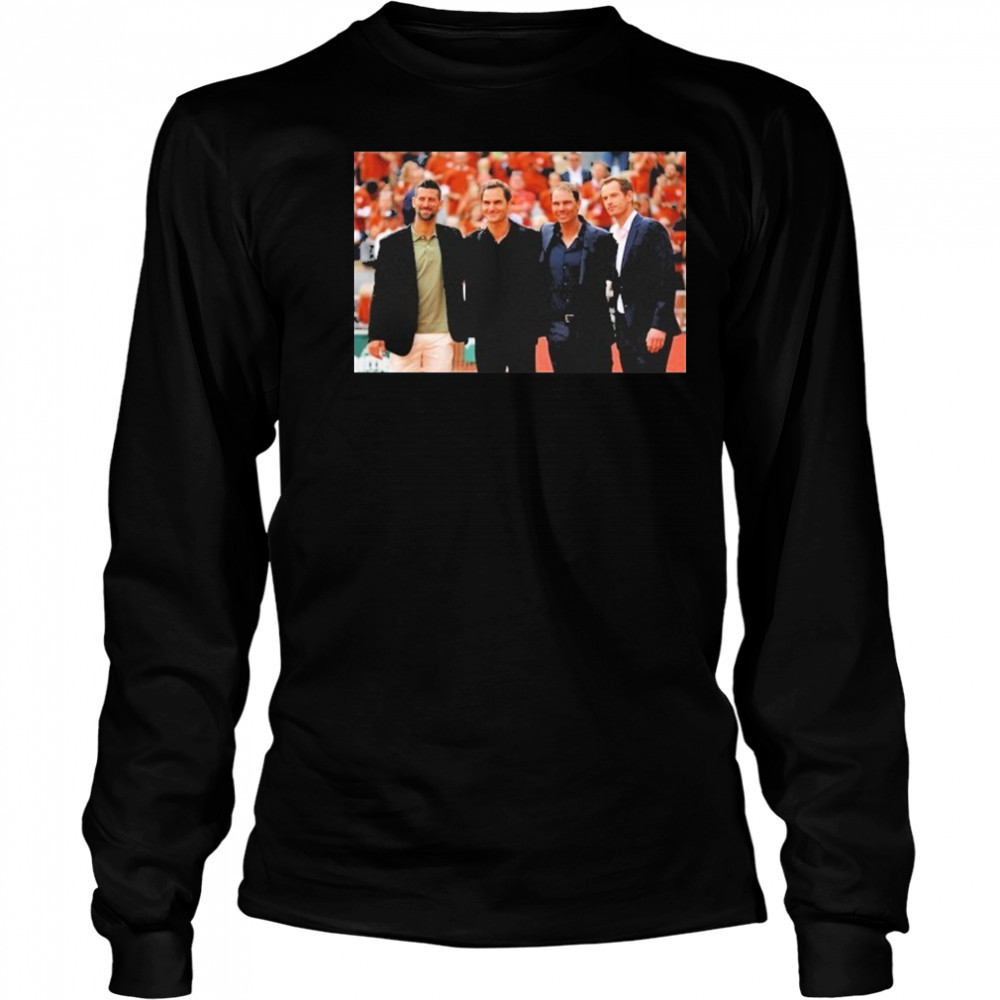 Four Tennis Legends Djokovic Federer Murray Nadal At Rafa Roland Garros Tribute Wall shirt Long Sleeved