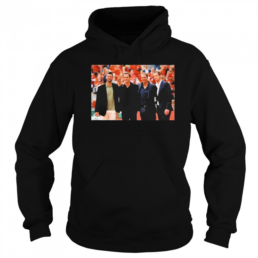 Four Tennis Legends Djokovic Federer Murray Nadal At Rafa Roland Garros Tribute Wall shirt Hoodie