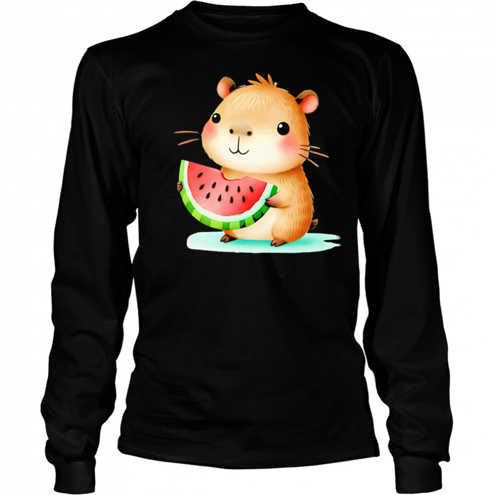 KawaiI capybara watermelon lover shirt Long Sleeved