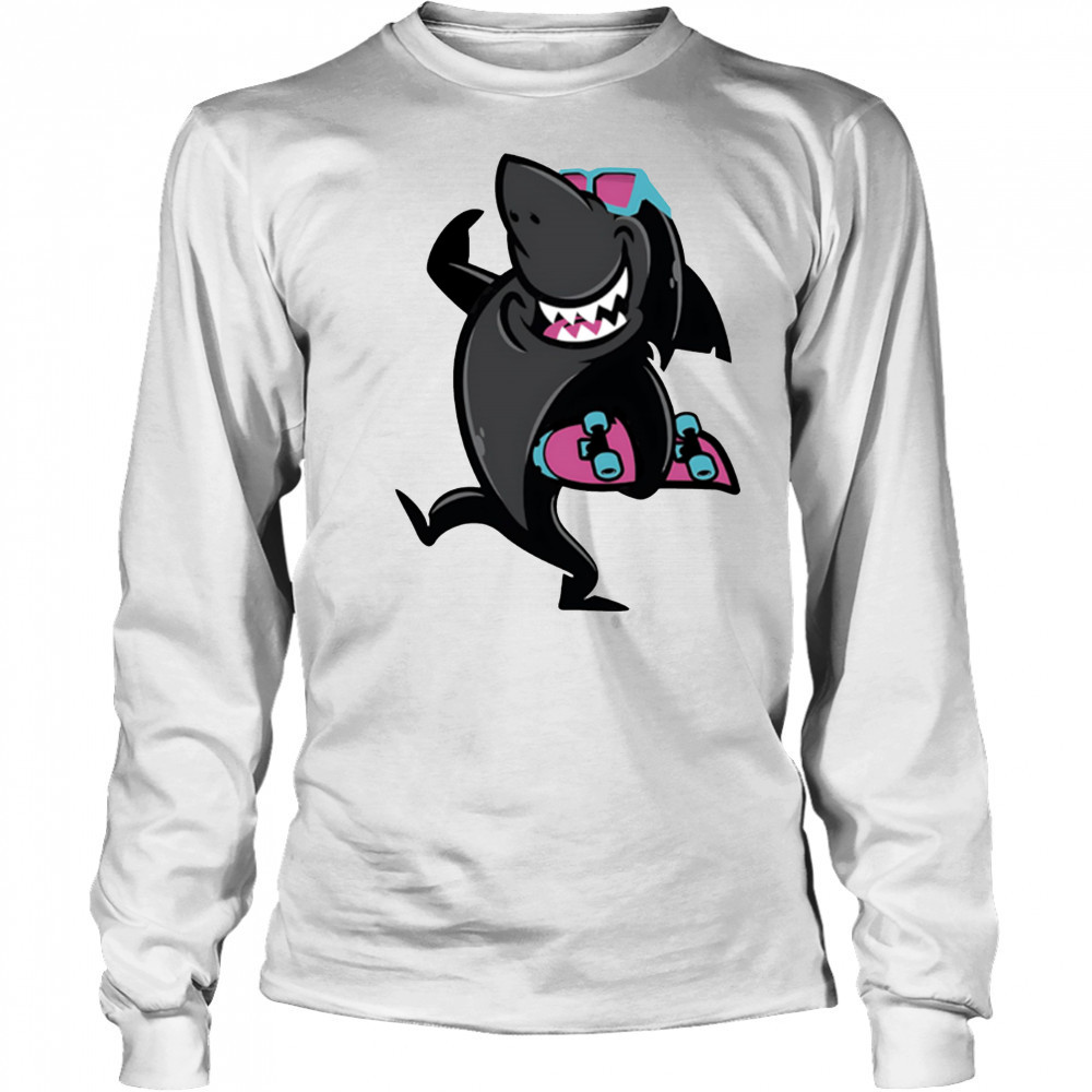 Skate Shark roller skating funny cartoon shirt Long Sleeved