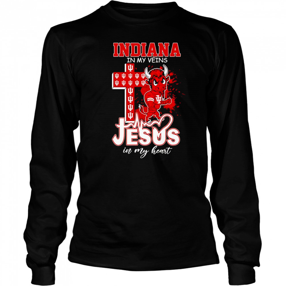 Indiana in my veins Jesus in my heart mascot shirt Long Sleeved