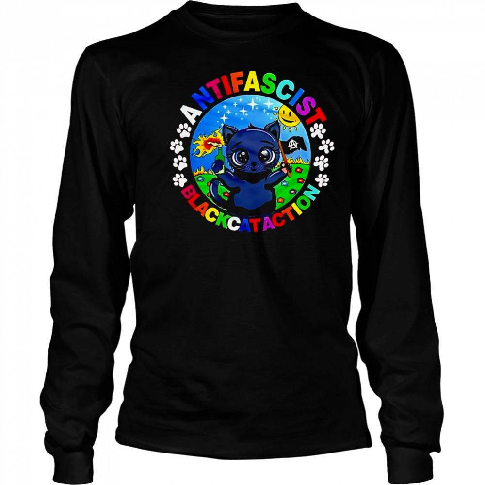 Antifascist black cat action shirt Long Sleeved