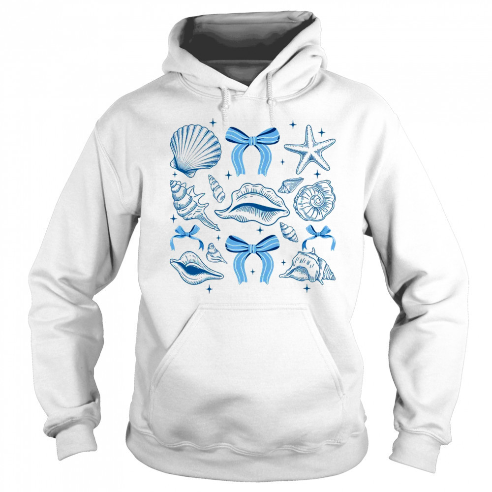 Blue Coquette Bow Seashell Retro Beach Summer Vibes Girls shirt Hoodie