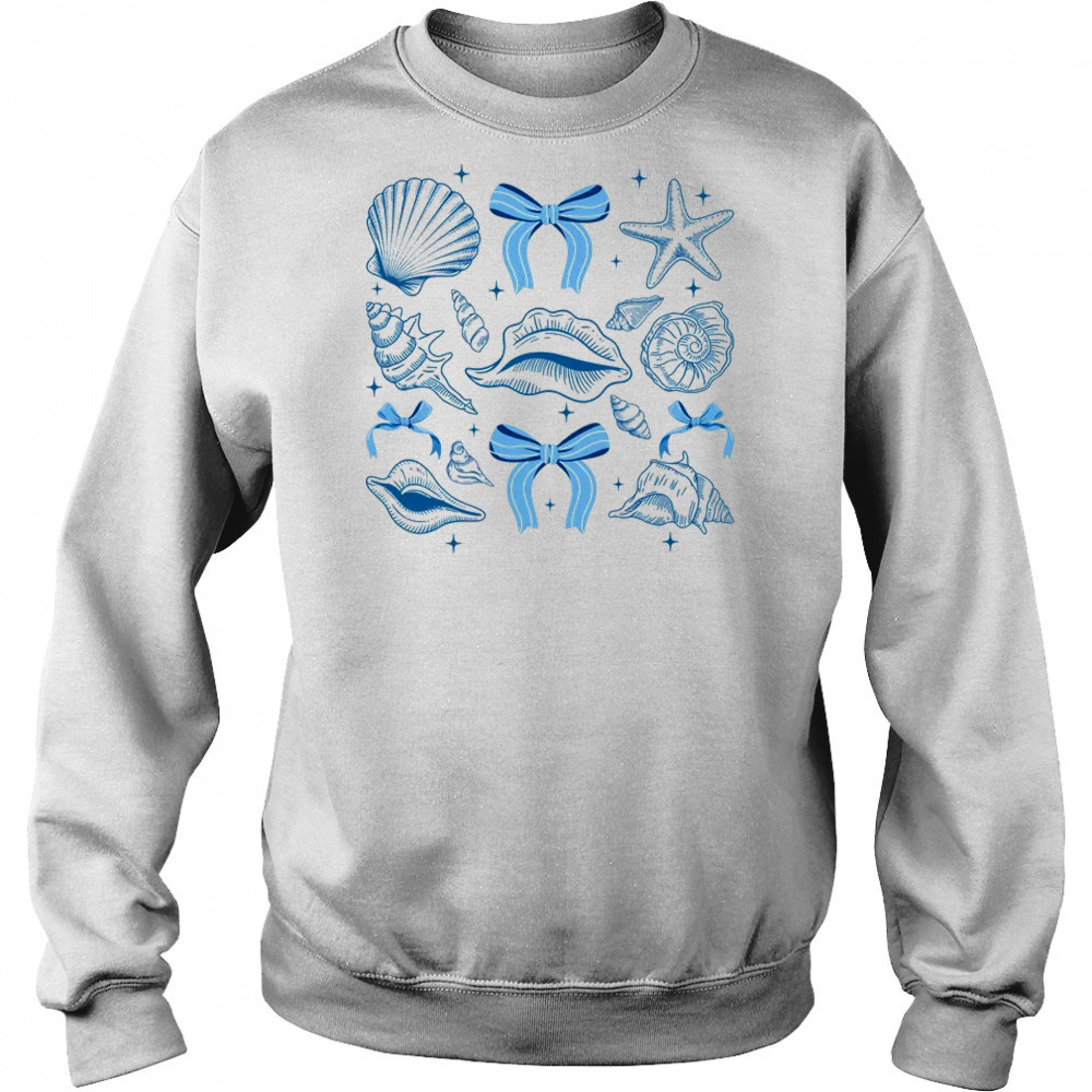 Blue Coquette Bow Seashell Retro Beach Summer Vibes Girls shirt Sweatshirt