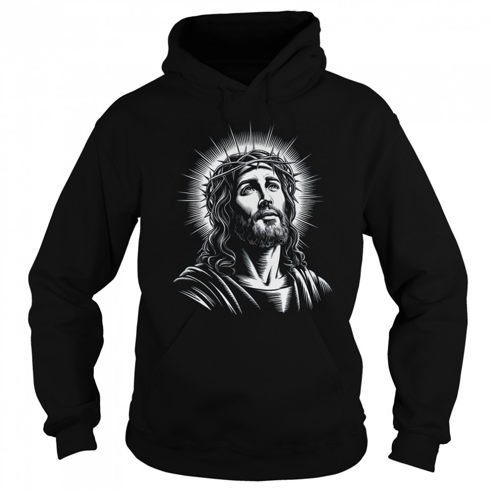 Jesus Christ Face With Crown Of Thorn God Bible Christian shirt Hoodie