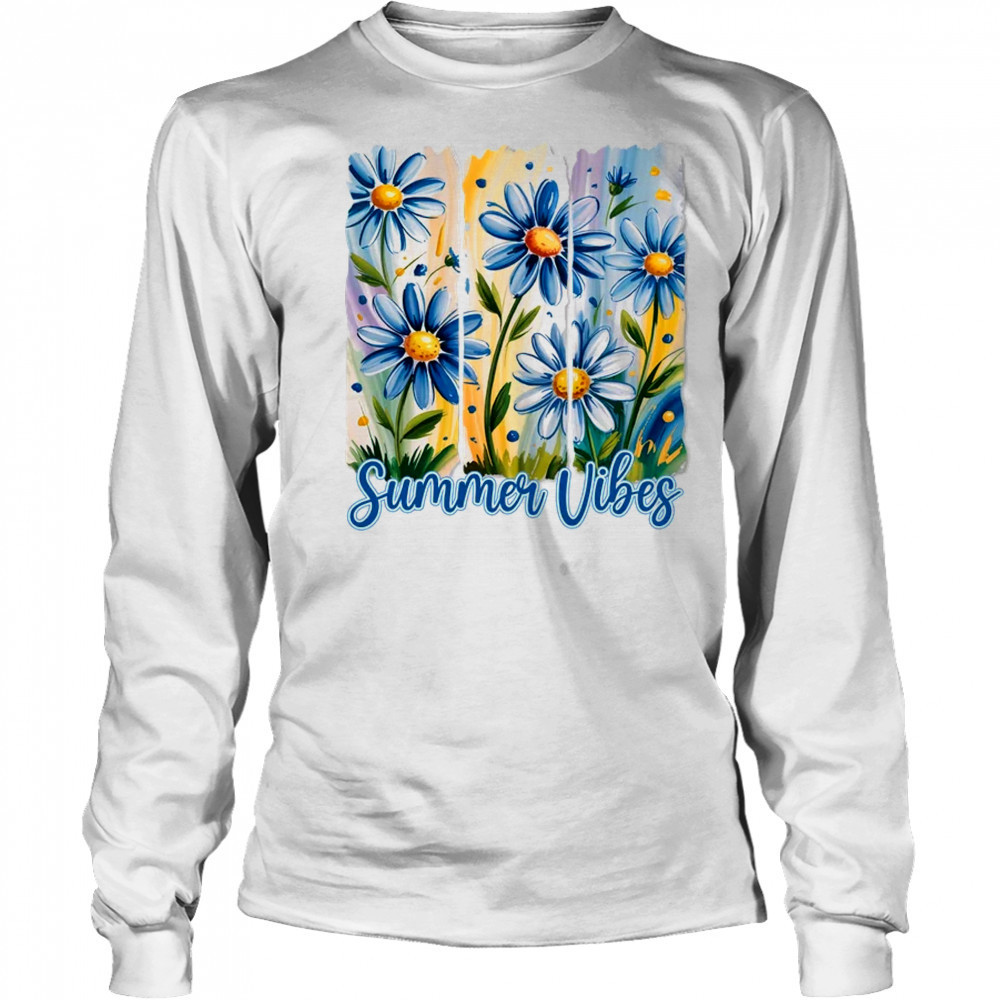 Summer Vibes Blue Floral Summer Women Wildflower Graphic shirt Long Sleeved
