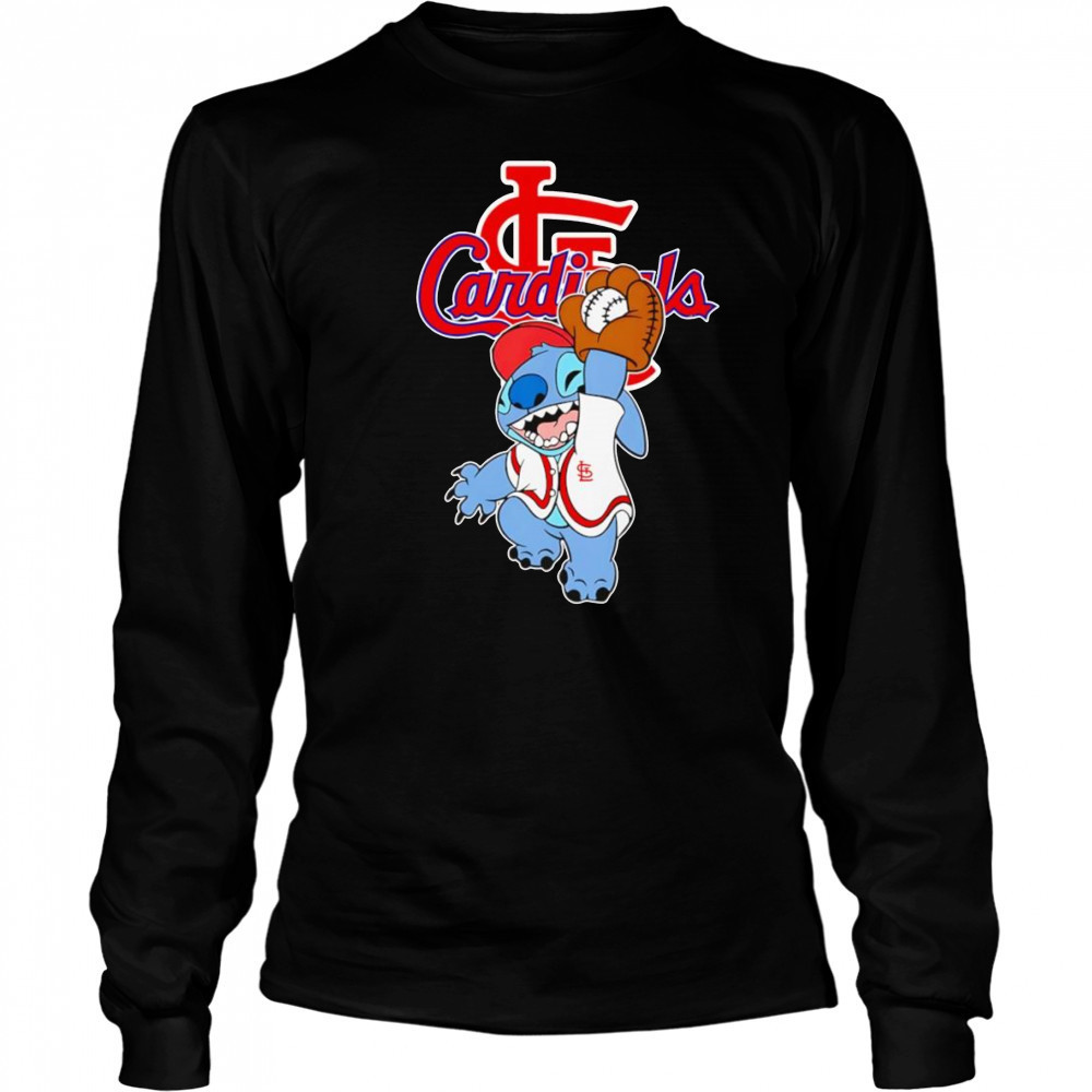 Stitch play baseball St Louis Cardinals shirt Long Sleeved